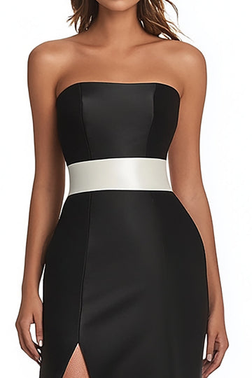 Satynowa Syrenka Bez Ramiączek Długa Suknia Wieczorowa Z Rozcięciem